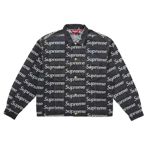 Supreme Men's Jacquard Logos Denim Trucker Jacket Rigid Indigo, from StockX