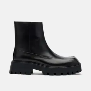 Commander Black Leather Square Toe Side Zip Boots