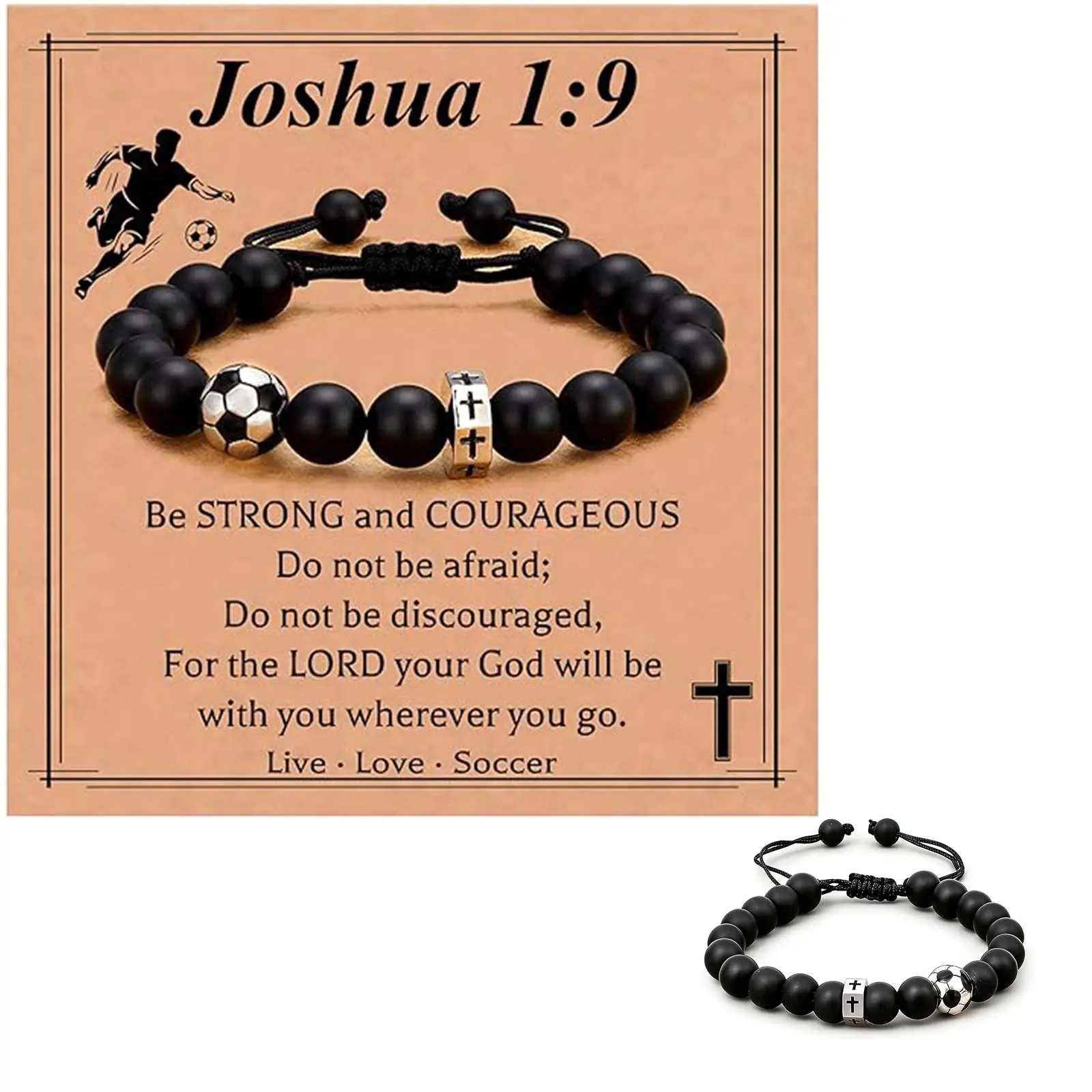 Soccer Bracelet Cross Beaded Bracelet Gifts for Players Team Fan Friends, Adjustable Braided Baseball Football Bracelets for Men Gifts Players Team