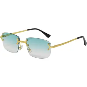 Retro Rimless Rectangle Glasses  Square Metal Wire Frame Trendy  Hop Frameless Style for Men and Women