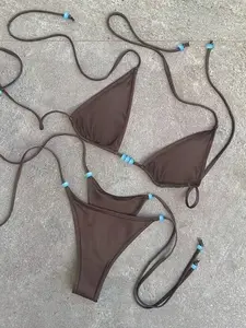 Sexy Solid Color Strap Women Bikini Swimsuit