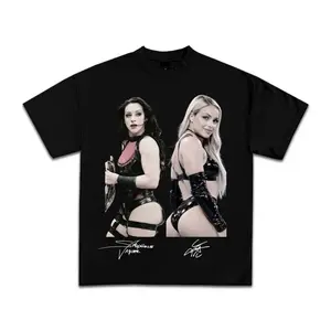 Stephanie Vaquer Autographed - Liv Morgan Signed Top T-Shirt - Vaquer Double Champion Tee Shirt, Crew Neck