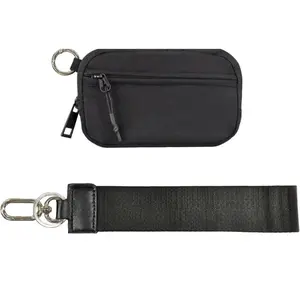 The Iris' Wallet 2nd Gen, 6×3.6" The Iris Pouch Wristlet, Zippered Card Case With Id Window/Hand strap (black)