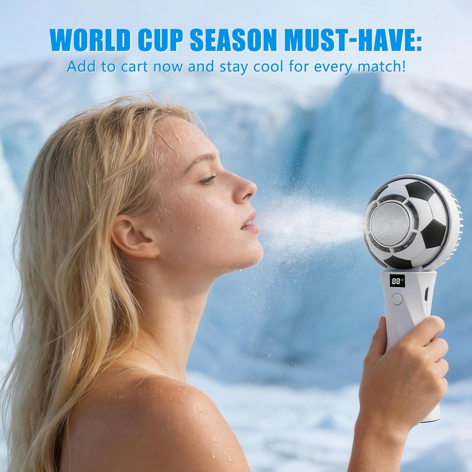 Portable Soccer Fan 5000mAh Handheld Fan with LED Power Display | 6 Speeds & 180° Foldable Personal Fan | Perfect Football Gift & Summer Must-Have!