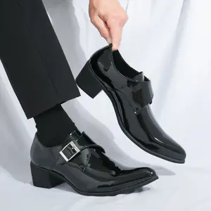 2025 Men's High Heels New British Style Pointed Retro Luxury Black Green, Suitable for 11 Festival Occasions