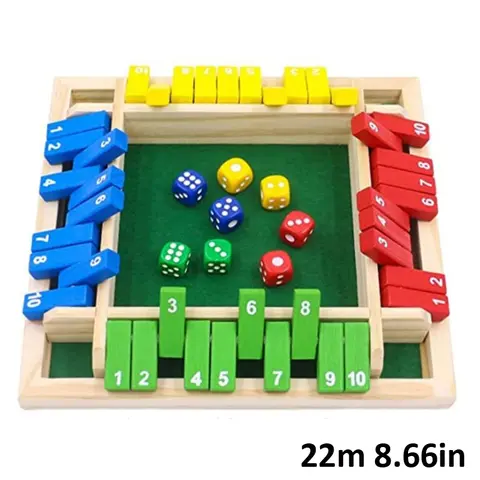 Hatwoo 8.66in Durable Wooden Shut the Box Table Math Game - 4-Player, 10-Number Flip, 4-Sided Dice, 4player Teamwork, Creative Board Game Design, Family Fun for Christmas Holiday Addition Practice & Gifting