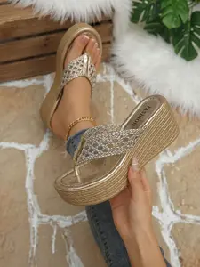 Elegant Braided Durable Sandals, Height-Boosting Anti-Slip Outdoor Slip-On Thick Sole Shoes for Women, Stylish Summer Footwear