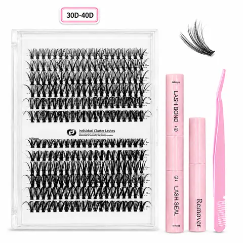 Lash Extension Kit DIY Lash Clusters Eyelash Extension Kit, 30D-40D 9-17mm Individual Lashes Kit with Lash Bond and Seal and Makeup Removal, Lash Tweezers for Self Use