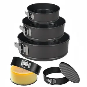 Round Cake Pan Set, 3 Counts/set Detachable Bottom Cake Pan with Lid & Cake Ring, Baking Mold for Cheese Cake, Cake Baking Set, Baking Tools, Baking Supplies