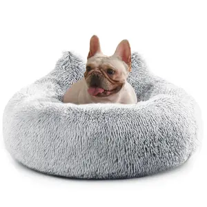 Sevyn & Hevyn Luxury Pet Cloud Bed Calming Small Dog Bed Donut Washable Dog Beds for Small Dogs 27 inches Anti-Slip Round Fluffy Plush Cute Dog Bed Fits up to 35 lbs Pets Light Grey