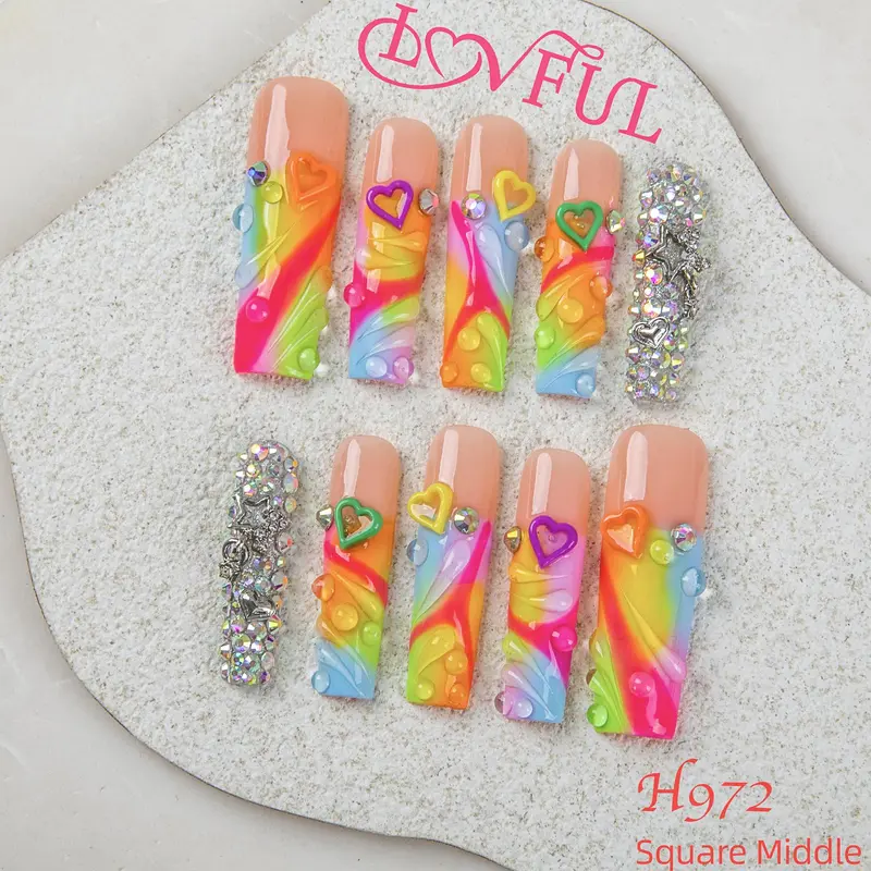 Lovful Square Mid Length 1.7" Handmade Acrylic Press-On Nails for Art & Care|10PCS Reusable,Salon Quality,Link1 H23-H195 #SohoChic Salon Quality Acrylics
