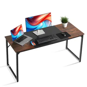 【Summervibes】VEVOR Computer Desk, 63 Inch Office Gaming Desk for Home Office, Writing Study Work Modern Simple Table with Metal Frame for Large Legroom, Rustic Brown and Black