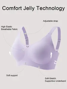 1 piece women's seamless bra, wireless with padded cups, breathable and comfortable, skin-friendly, non-removable pads, supportive and enhancing, yoga sports bra with beautiful back, jelly bra, Seamless Jelly Bras