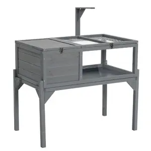 Tortoise Habitat Indoor & Outdoor, Wooden Tortoise House with Detachable Legs, Reptile Cage for Small Animals,Non Leak Waterproof Tray