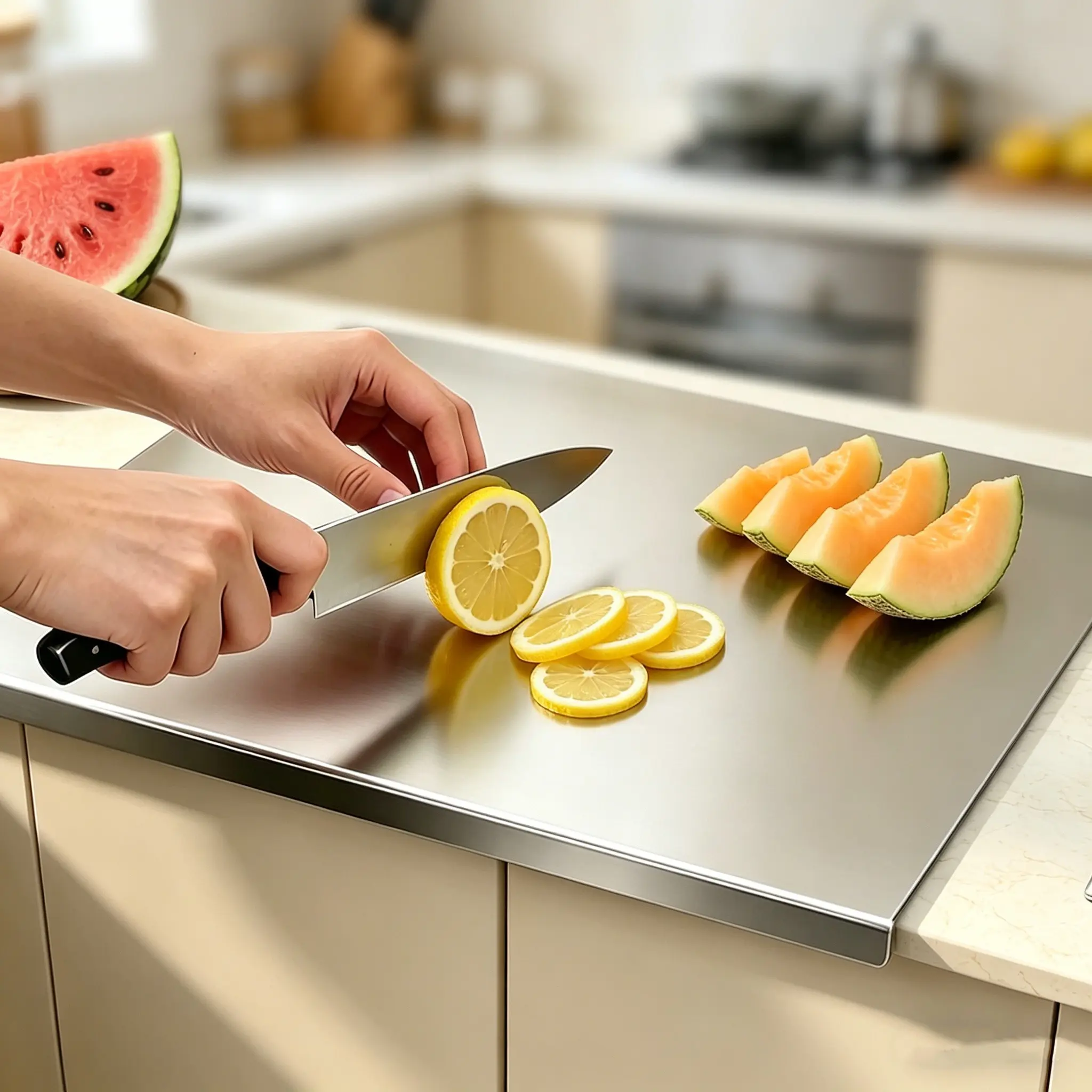 Stainless Steel Cutting Board, Chopping Board, Cutting Boards for Kitchen, Cooking Cutting Board, Non-Slip Durable, Easy to Clean, Ideal for Meat, Fruits, Vegetables, Dough Kneading, Baking, Kitchen Essential