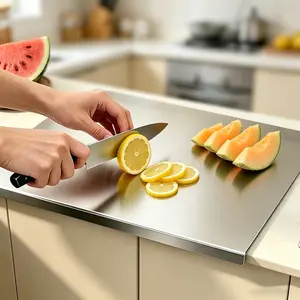 Stainless Steel Cutting Board, Non-Slip Durable, Easy to Clean, Ideal for Meat, Fruits, Vegetables, Dough Kneading, Baking, Kitchen Essential