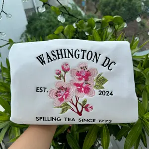 Embroidered Washington DC Cherry Blossom Sweatshirt, US State Flowers Embroidery Crewneck, Spilling Tea Since 1773 Sweatshirt