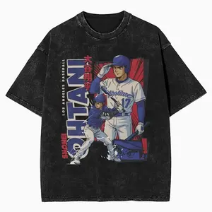 Ohtani Dodgers Anime Style Men's T Shirts Washed  Funny Tee Shirt Short Sleeve O Neck T-Shirts 100% Cotton Plus Size Clothes IIG