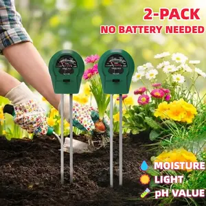 [2 Pack] 3-in-1 Soil Moisture Meter No Battery Required Accurate Light, pH & Humidity Tester Soil Testing Kit for Indoor Houseplants & Outdoor Garden