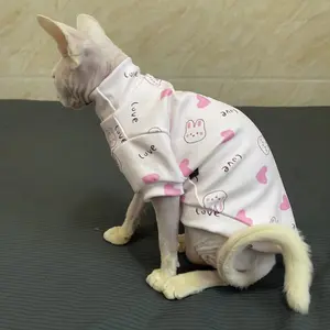 Soft Fabric Love Heart Print Pet Sleepwear, Cozy Warm Cat Clothes for Sphynx Devon Rex Cats, Comfortable All-Season Apparel