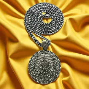 MaxBling81 Hematite Plated Hip Hop Chain Link Necklace - Large CZ Medal Pendant, 6mm Cuban Chain, Long Multi-Size Daily Wear Lengths (24", 30", 36") Costume Jewelry, Chain Link Necklaces
