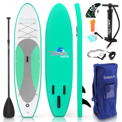 Unisex Inflatable Stand Up Paddleboard - 10' Teal Reinforced PVC Outdoor Universal Board for Adults, Children, Stable Non-Slip Deck, Quickset Inflation, Full Accessory Kit (Bag, Pump, Repair Kit) for Ocean, River Fun