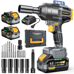 SOARFLY 1000NM Impact Wrench, 2x 4.0Ah Batteries, Fast Charger, 6 Screwdriver Bit, 8 Drill Bit, 6 Sockets, For Car, Trucks Cordless Power Tools Cordless Impacto