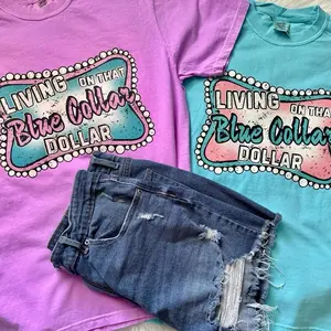 Comfort Colors Living On That Blue Collar Dollar Tee - Graphic T-shirt for Women in Vibrant Colorful Neon