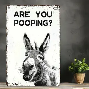 Funny Donkey on Toilet Metal Wall Art Sign - "Are You Pooping?" Animal Decor with Grinning Face & Large Ears, Room Decoration, Humorous Bathroom Signage, Easy Installation