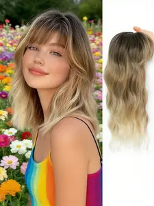 🔥 Gorgeous Clip-In Hair Topper with Fringe! Medium Length Wavy Hair, Balayage Brown to Blonde, Fluffy & Undetectable, Perfect for Hair Loss & Hair Makeover! #HairPiece #WavyHair