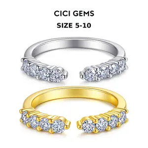 CICI GEMS 8 Stone Moissanite Band Open Ring for Women Bridal Set D VVS1 Stackable 18K Gold Plated Lab-Created Hypoallergenic Wedding Engagement Anniversary Gift Fine Jewelry
