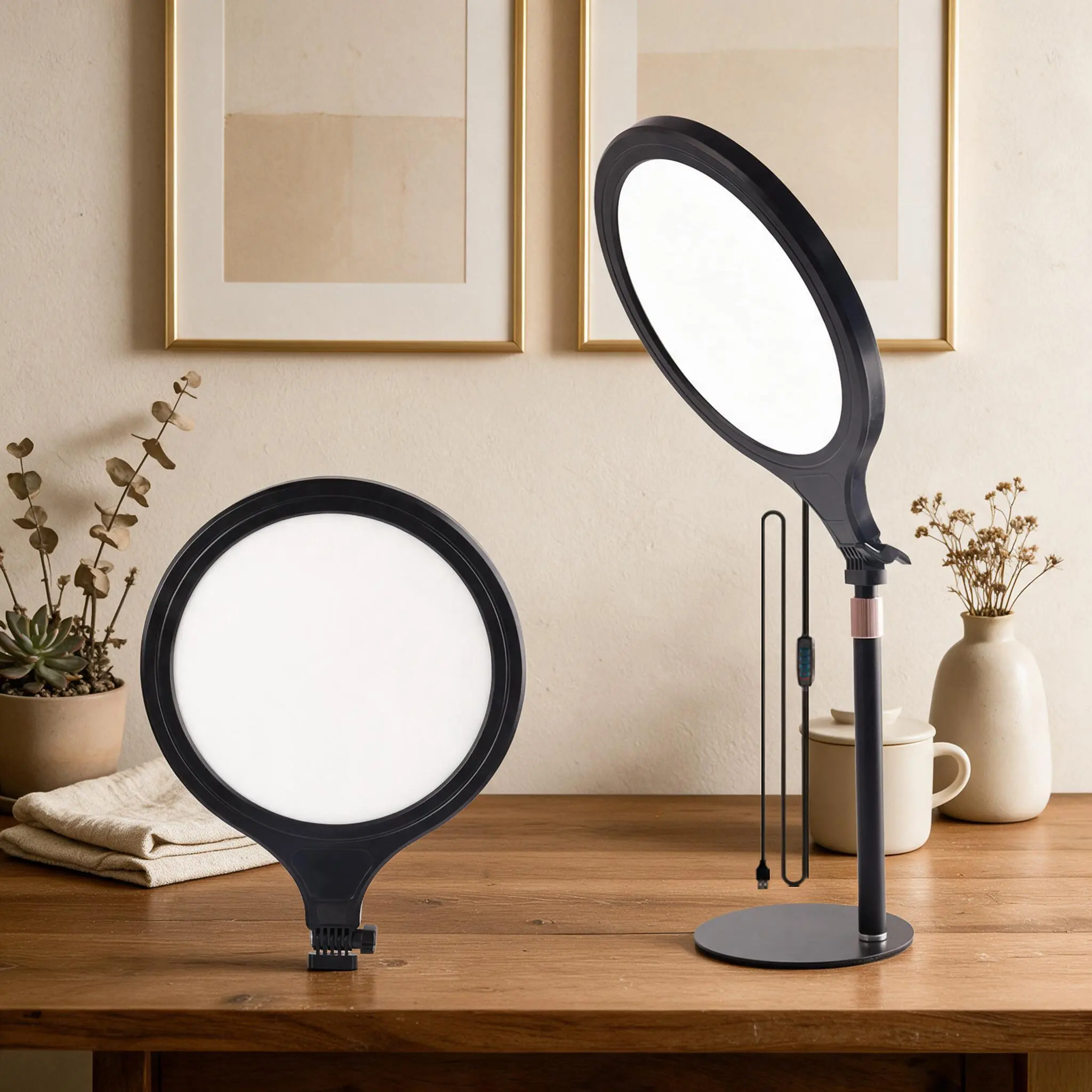10 Inch Full-Screen LED Ring Light, Desktop Video Lighting Kit with 180° Rotate Phone Holder, Fill Lamp for Podcast Guest Video Recording