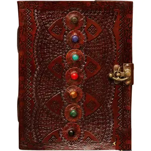 Leather Journal Diary |  8-Inch Brown Notebook with Lock | Seven Stone Sketchbook |  Companion for Men and Women's DND Adventures and Old Writing