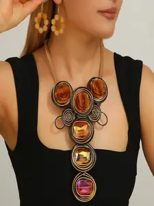 3 Oversized Tassel Jewelry Set Necklace Earrings for Banquet Event Women's Accessories
