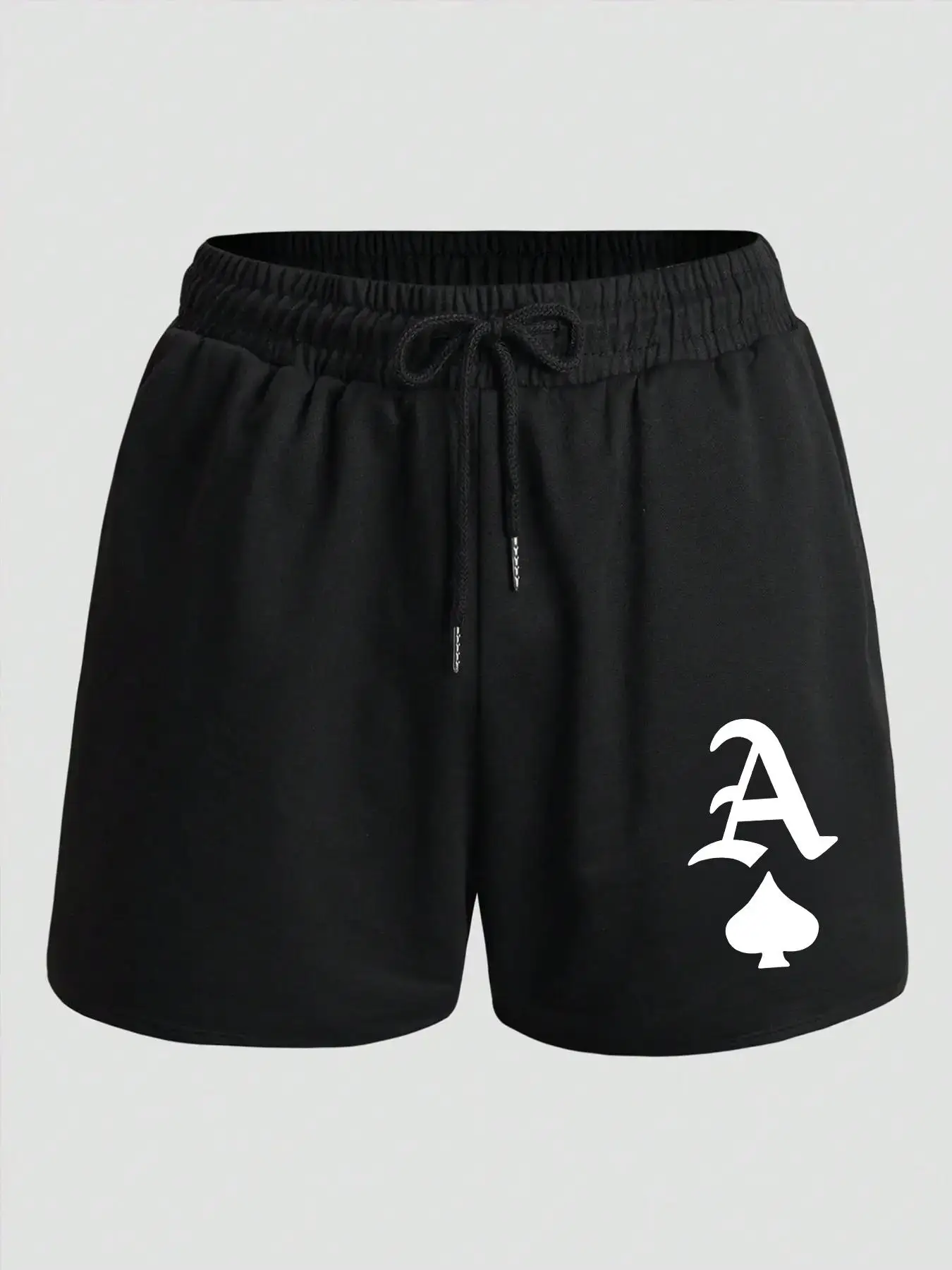 Men's Ace Of Spades Playing Card Print Drawstring Elastic Waist Shorts, Summer Clothes, Streetwear Casual Regular Fit Printed Pocket Shorts for Summer