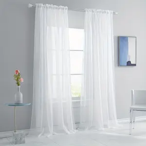 Solid Color Gauze Curtain, 2 Pairs Modern Simple Window Curtain, Household Curtain for Living Room Bedroom Balcony Floor-to-ceiling Window, Room Decoration