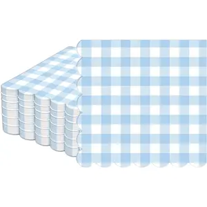 50Pcs Blue and White Scalloped Napkins 6.5in Blue Plaid Paper Decoration Party Supplies Light Blue Checkered Dessert Napkins for Boys Wedding Birthday Baby Shower Picnic Party Favor