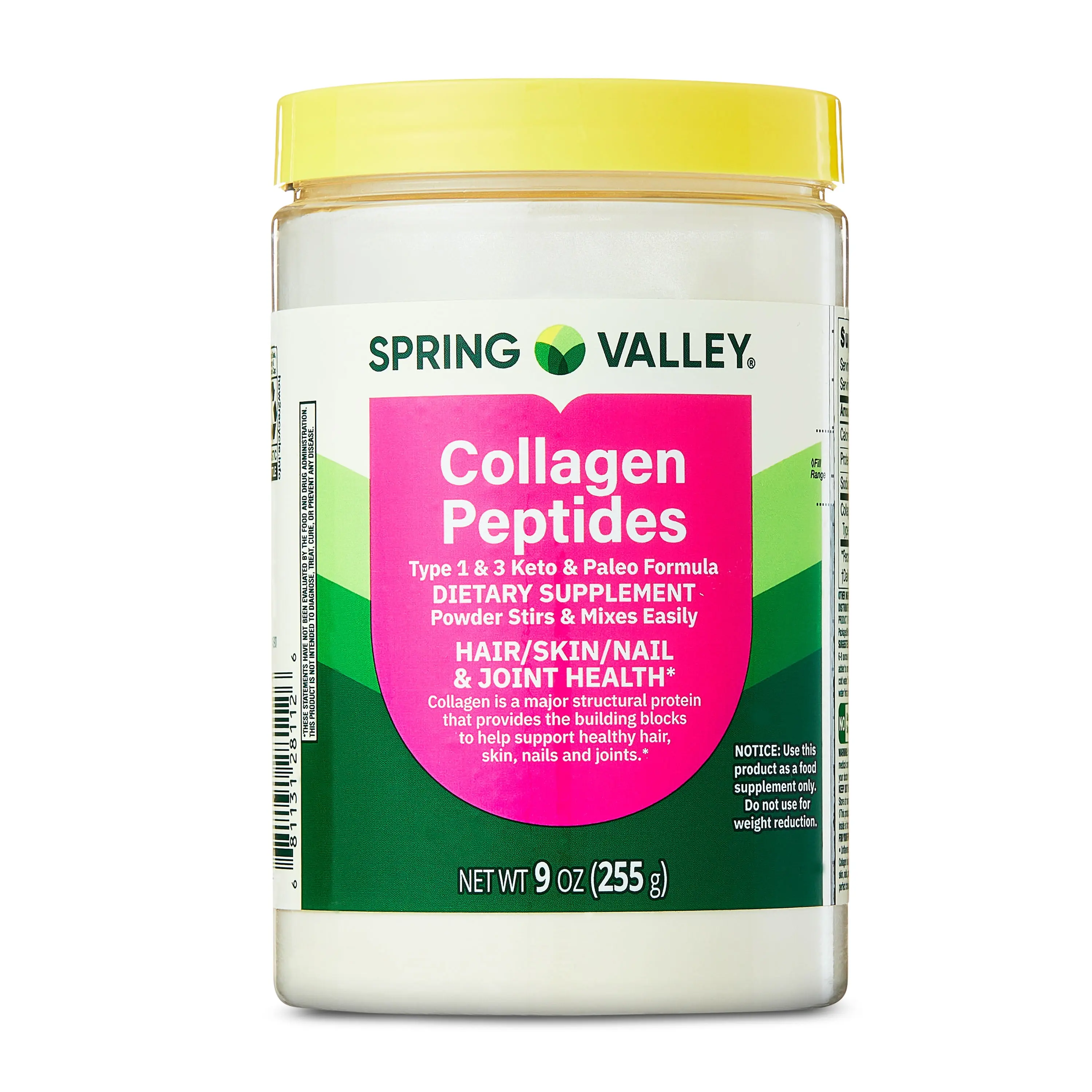 Spring Valley Collagen Peptides Type 1 & 3 9oz Dietary Supplement for Healthy Hair Skin Nails & Joints Supports Wellness Routine Healthcare Powder