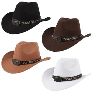 Vintage Western Cowboy Hat - 1pc Unisex Hat with Classic Wide Brim, Reinforced Hard Brim, Metallic Bull Head Line Cord, Black