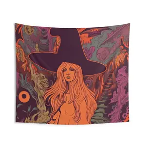 Trippy Witch Tapestry, Cool Bedroom Decor Wall Magical