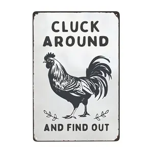 Funny Chicken Gifts Chicken Cluck Around and Find Out Tinplate Sign for Home Farm Chicken Coop Farmhouse Kitchen Garden Decor 8 X 12 Inch