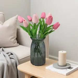 10pcs Artificial Tulips Sweet Pink Bouquet for Home Decor Wedding Arrangement Plants Party Fall Home Decorative Flowers Polyurethane PU 13.38" High