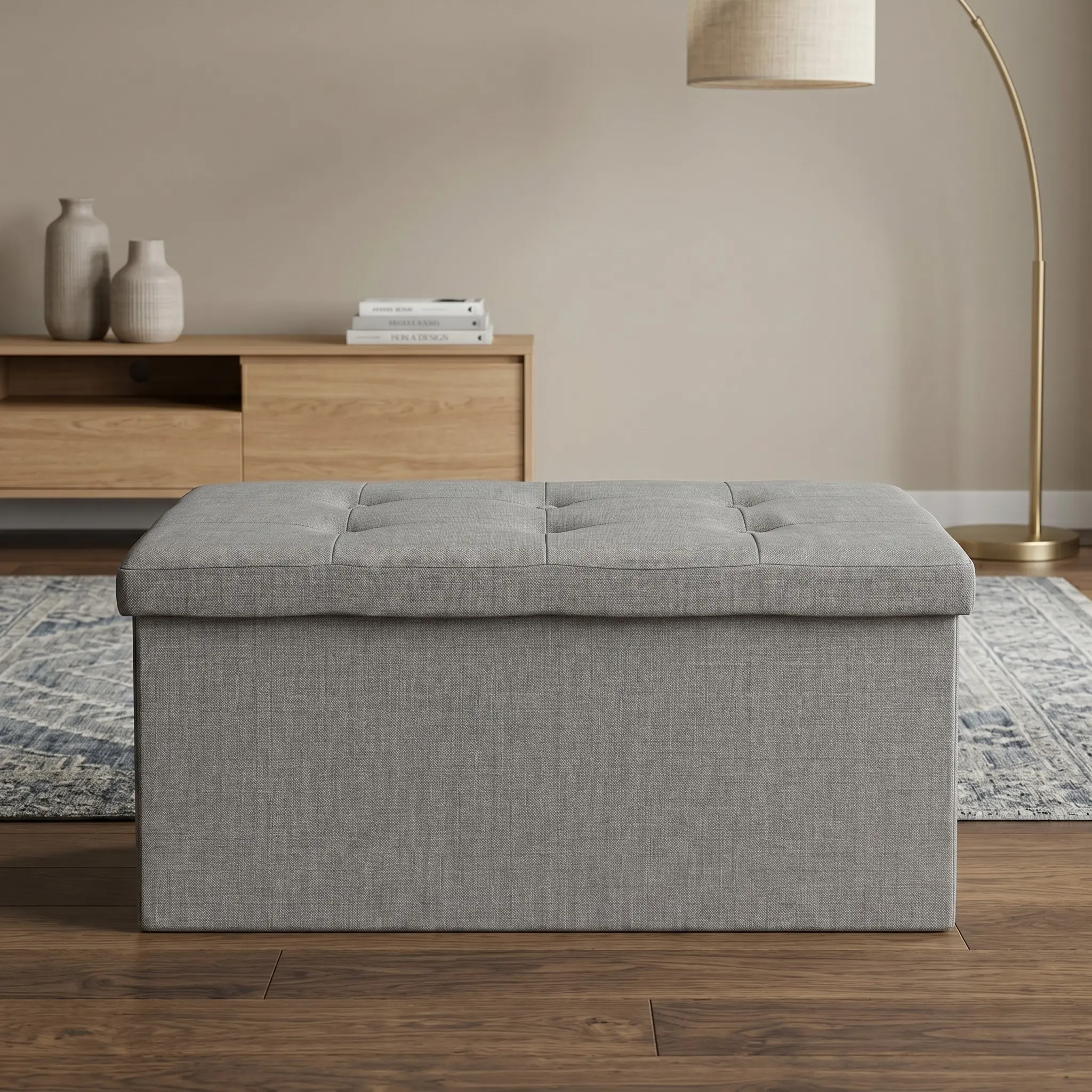 Favorer Florence 30" Button Tufted Upholstered Foldable Storage Ottoman Bench, Footstool with Built-In Storage Indoor Furniture Bench, Footstool With Storage