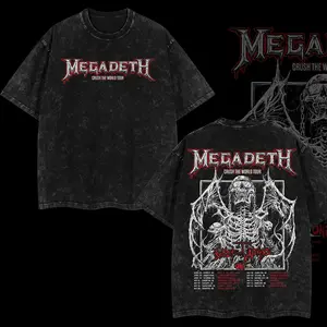 [$$$MANLIFE] Megadeth 'Crush The World Tour' Retro Unisex Acid Washed Hoodie T-Shirt – KILLING ROAD World Tour Rock Thrash Metal Cotton Washed Tee, Heavy Metal Rock Band Washed Shirt, Oversized Vintage Tee, Heavy Metal Merch, Gift for Rock Fans