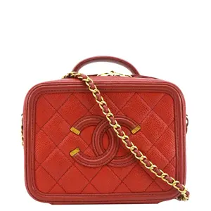 Pre-owned CHANEL Leather Shoulder Bags Vanity Case Filigree CC Caviar Quilted Shoulder Bag Red