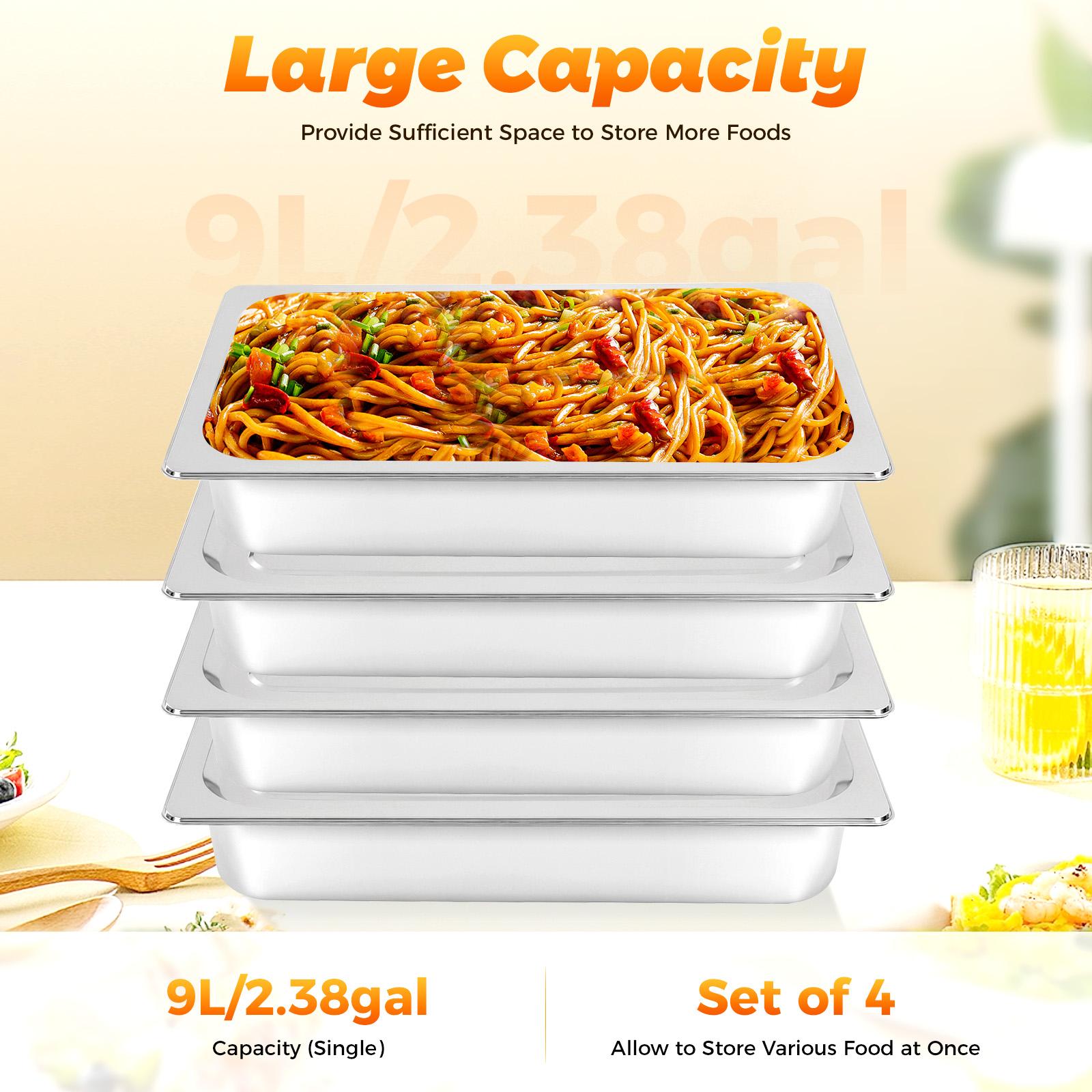 4 Pack 201 Stainless Steel Steam Table Pans with Lids 9L Commercial Home Buffet Food Storage Dishwasher Oven Freezer Safe