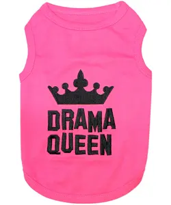 Parisian Pet 'Drama Queen' Embroidered Dog & Cat Shirt - Trendy Pet Apparel, Pink
