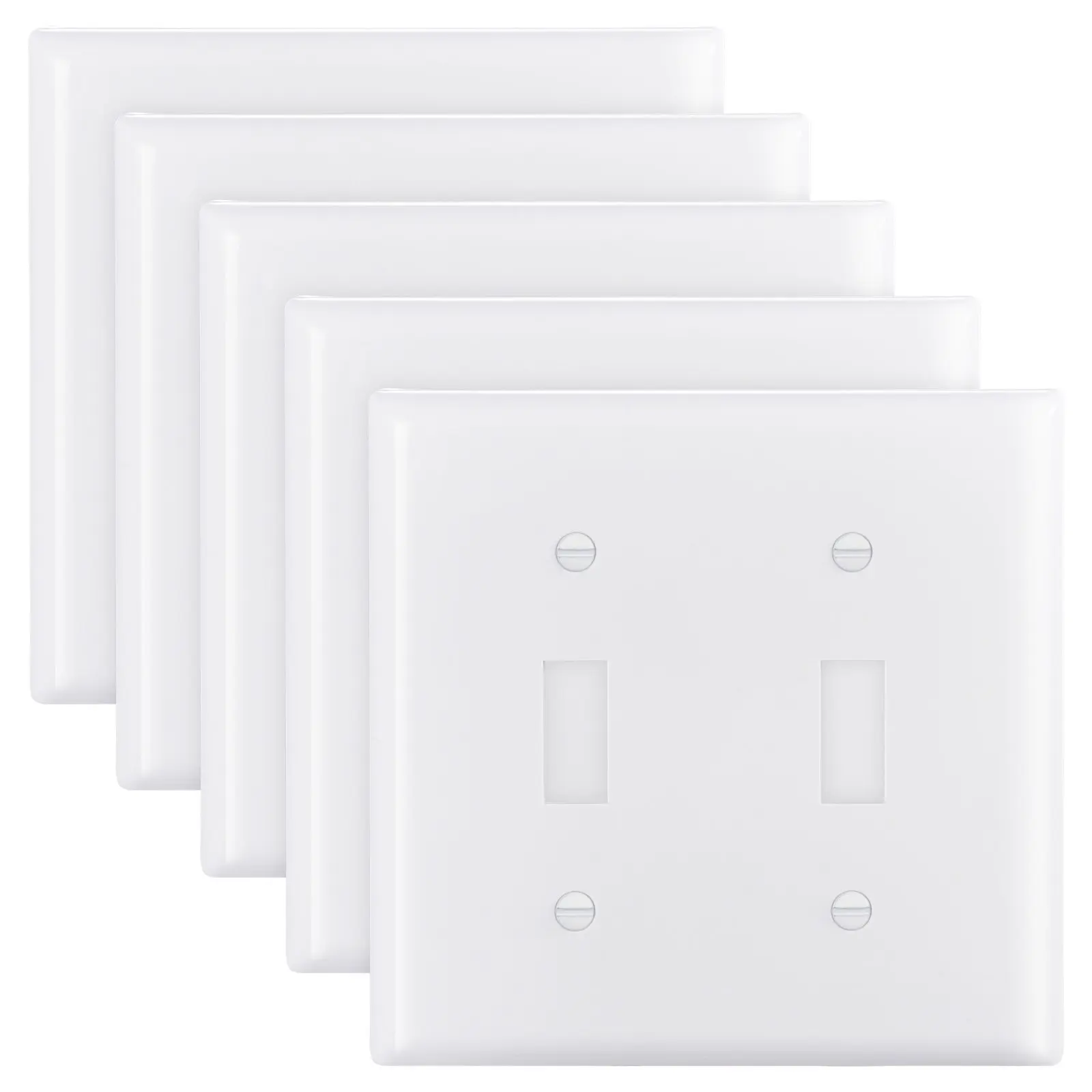 VEVOR 5-Piece Set Toggle Switch Wall Plates, 2-Gang Electrical Outlet Covers, Standard Size 4.61in L x 4.53in H Unbreakable Polycarbonate Thermoplastic Faceplates for Indoor Homes Offices Receptacles & Switches