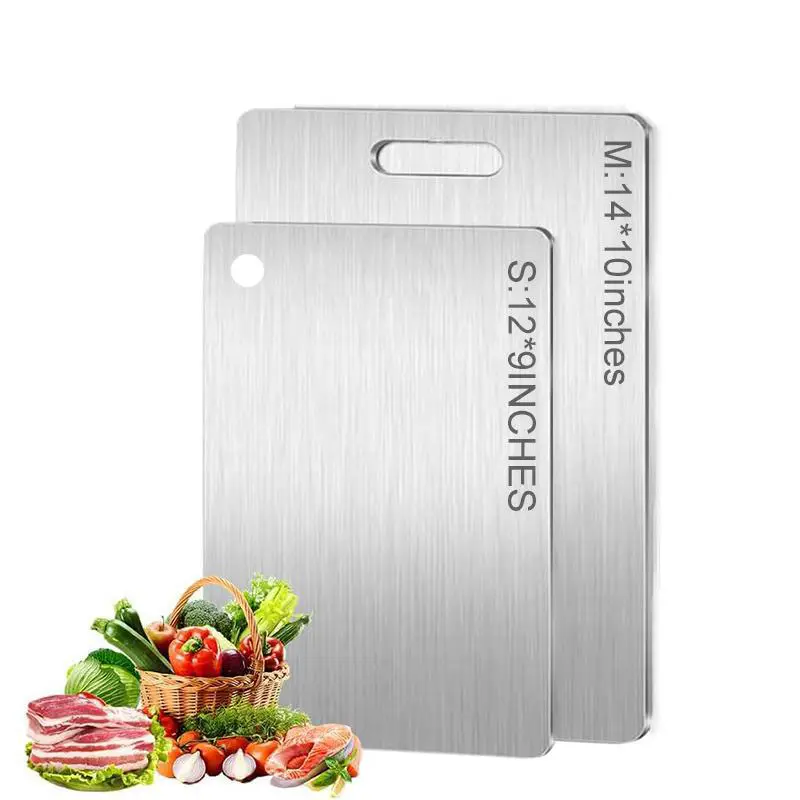 Stainless Steel Cutting Board, 2 Counts Non-slip Double Sided Food-grade Chopping Board for Meat & Vegetable & Fruit, Modern Kitchen Accessories