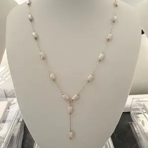 Transparent Glass Y Necklace with Elegant Beads and Dangling Charms for Everyday Wear